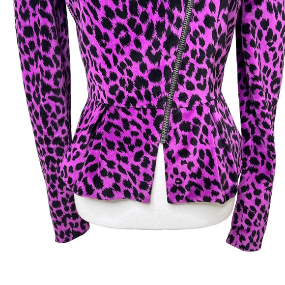 Betsy Johnson Velveteen Puff Sleeve Peplum Jacket Leopard Purple Size US 2 - Picture 5 of 12